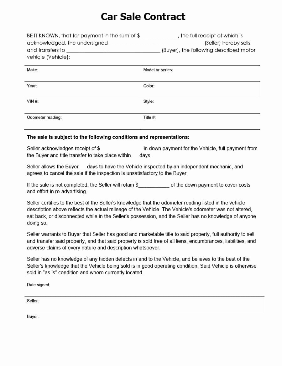 Free Sales Agreement Template Beautiful 42 Printable Vehicle Purchase Agreement Templates