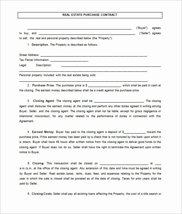 Free Sales Agreement Template Best Of Blank Purchase Agreement Real Estate