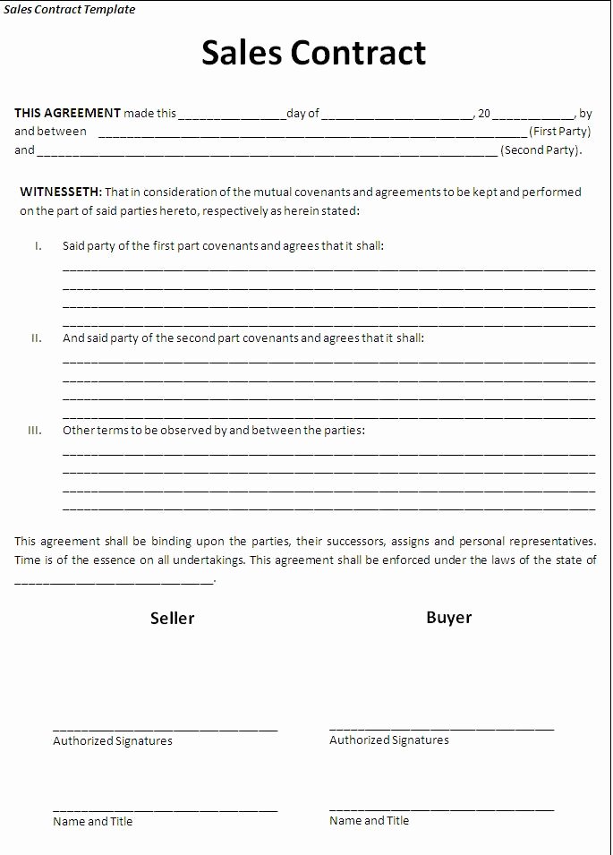 Free Sales Agreement Template New Free Printable Sale Contract form Generic