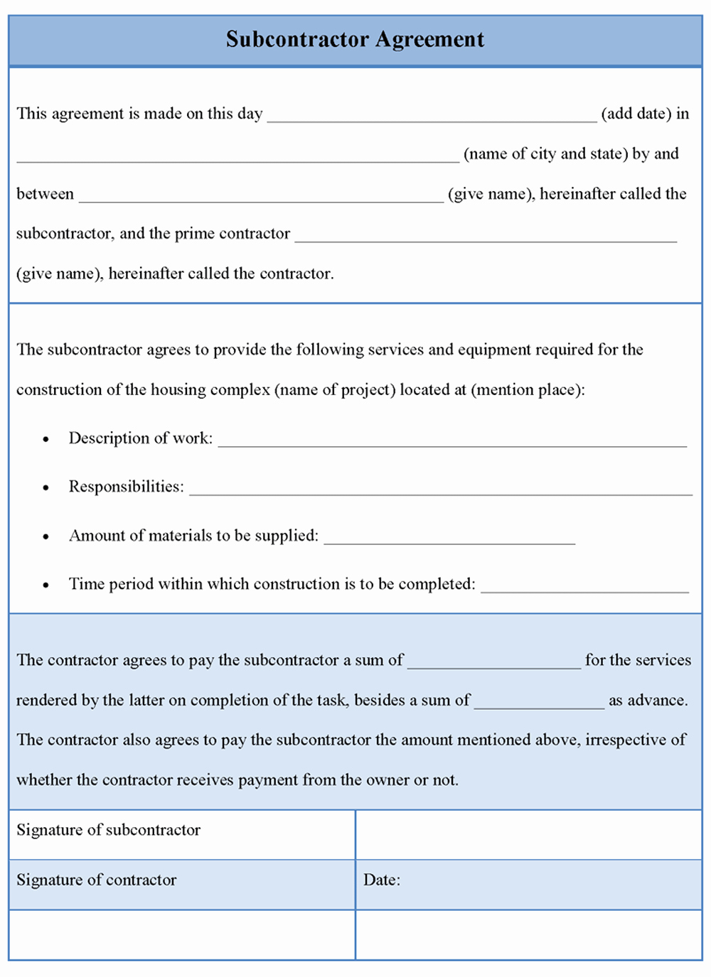Free Subcontractor Agreement Template Inspirational Agreement Template for Subcontractor Template Of