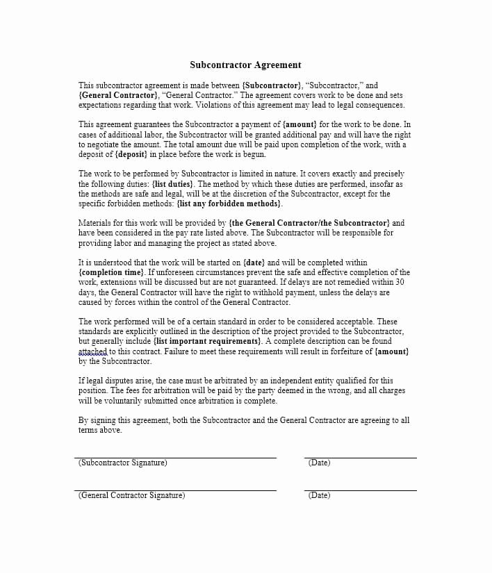 Free Subcontractor Agreement Template Inspirational Need A Subcontractor Agreement 39 Free Templates Here