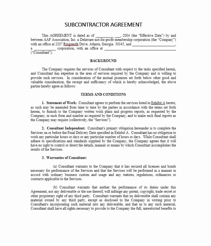 Free Subcontractor Agreement Template Lovely Need A Subcontractor Agreement 39 Free Templates Here