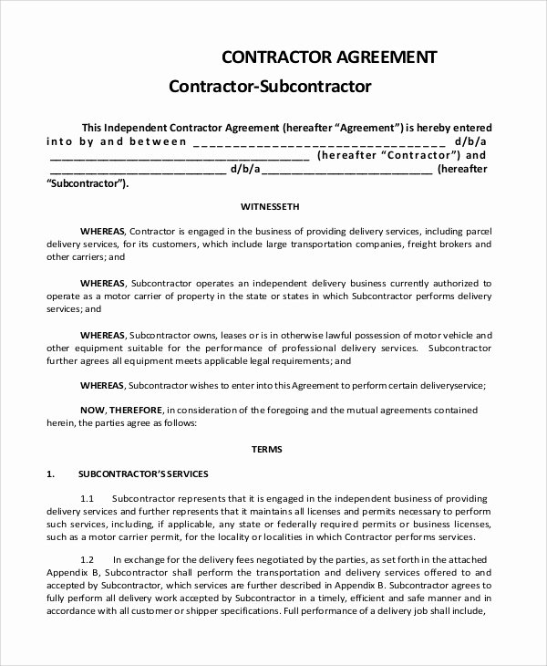 Free Subcontractor Agreement Template New Sample Subcontractor Agreement 9 Examples In Pdf Word