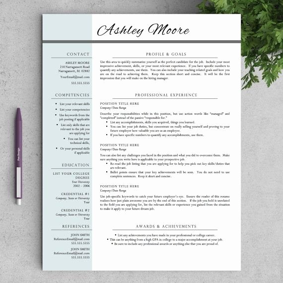 Free Teacher Resume Templates Elegant Teacher Resume Template for Word and Pages ★ Instant