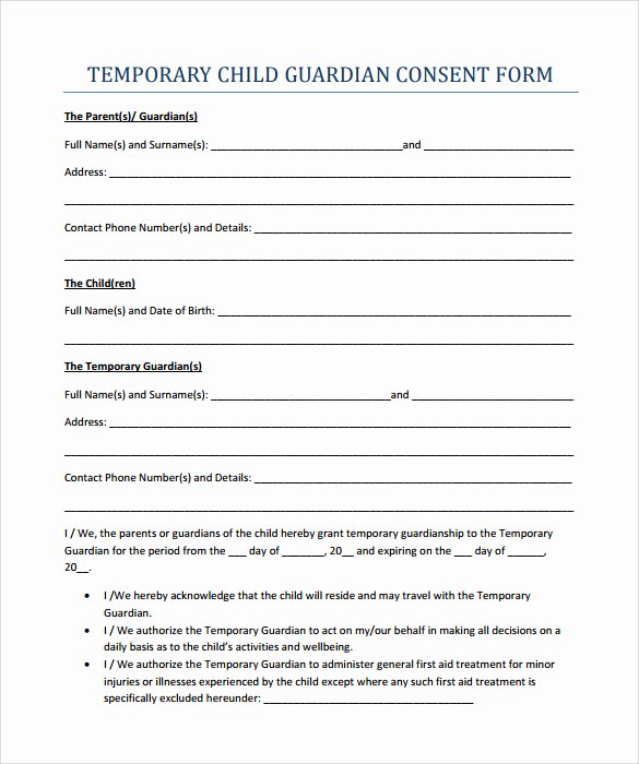 Free Temporary Guardianship form Template Awesome Sample Temporary Guardianship form 9 Download Documents
