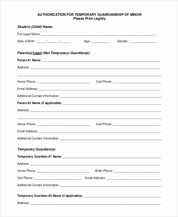 Free Temporary Guardianship form Template Elegant 10 Sample Temporary Guardianship forms Pdf
