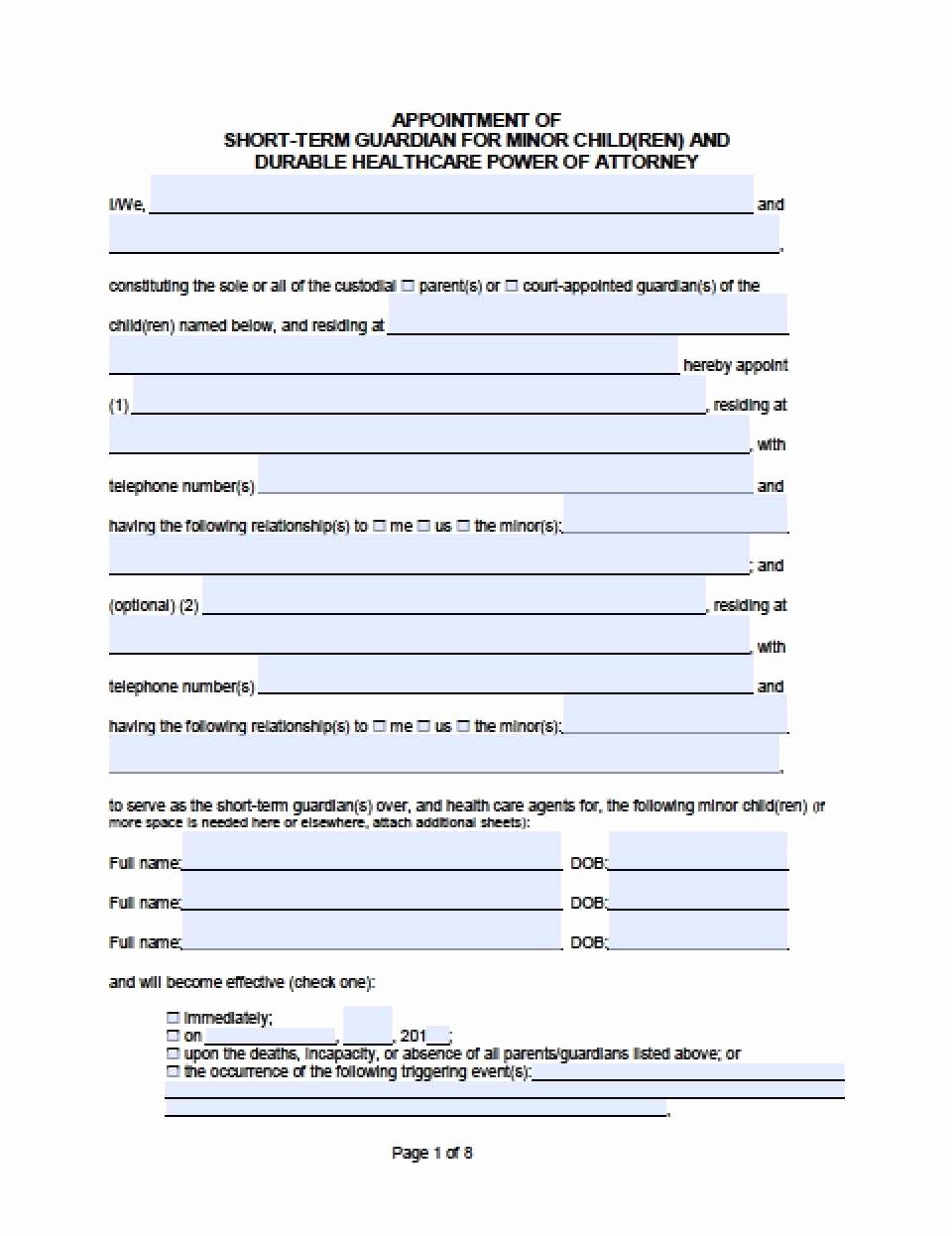 Free Temporary Guardianship form Template Fresh Temporary Guardianship Agreement form California Excellent