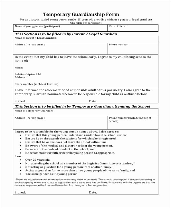 Free Temporary Guardianship form Template Luxury Temporary Guardianship form Free Download the Best