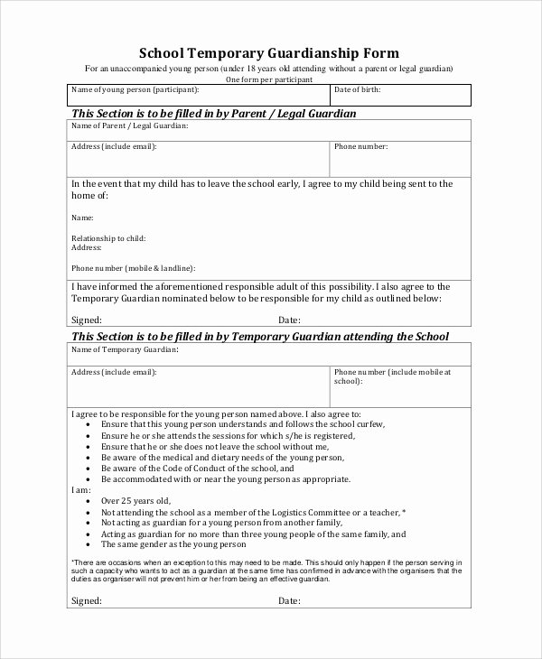 Free Temporary Guardianship form Template New Temporary Guardianship form Free Download the Best
