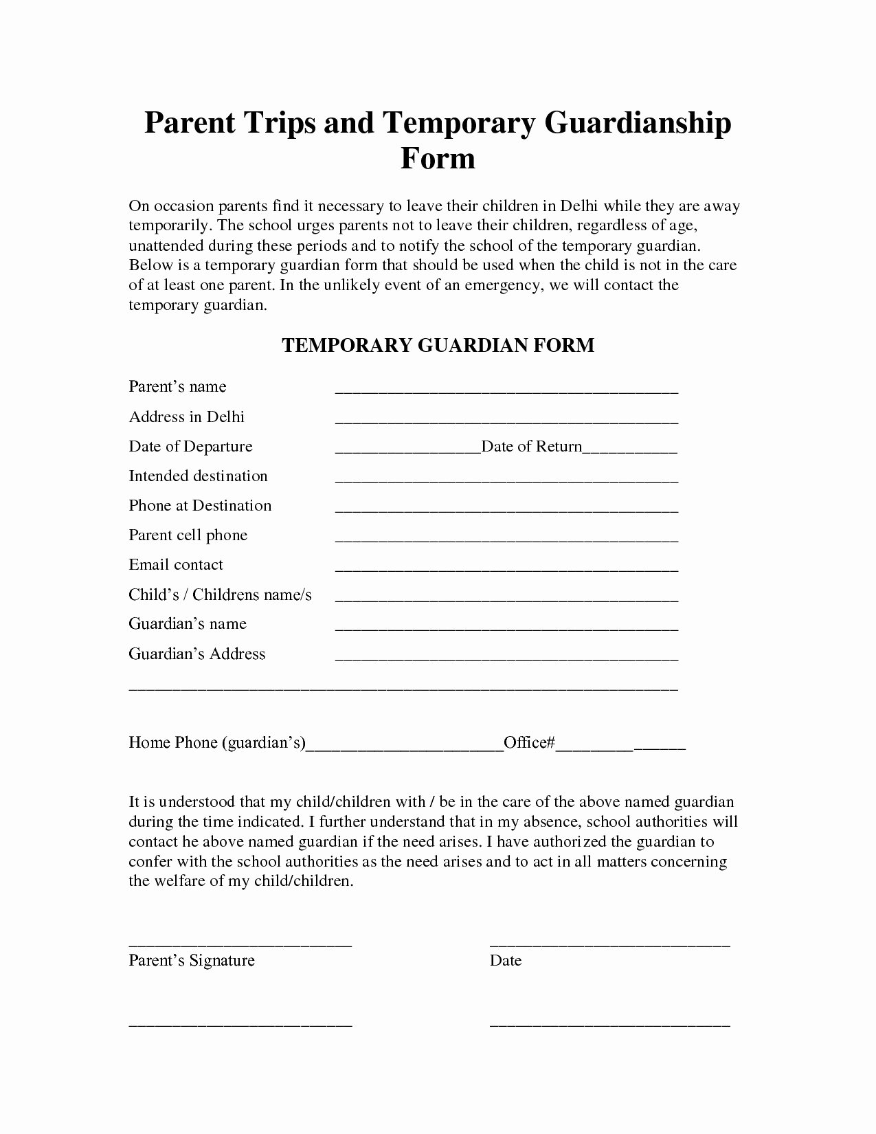 Free Temporary Guardianship form Template Unique Free Guardianship Letter Template Collection