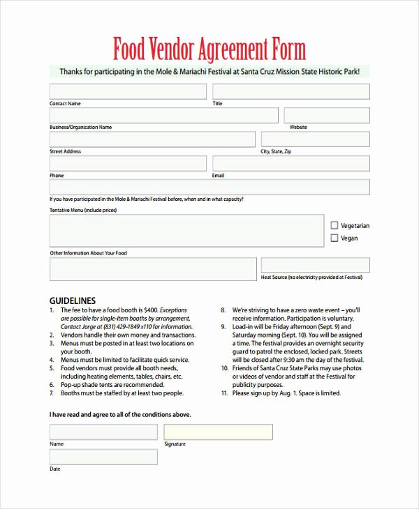 Free Vendor Application form Template Luxury 30 Agreement forms In Pdf