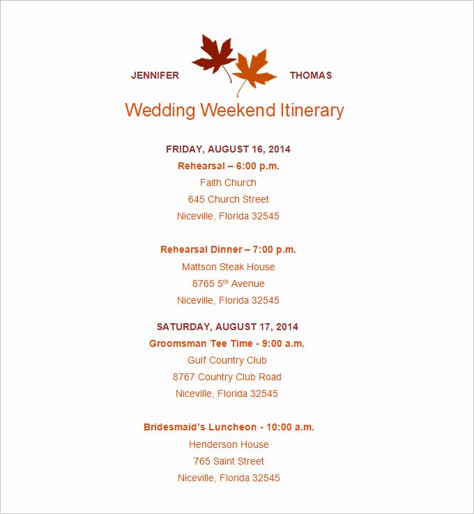 Free Wedding Itinerary Templates Inspirational 4 Sample Wedding Weekend Itinerary Templates Doc Pdf