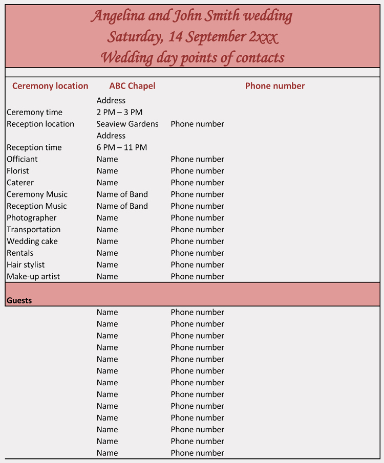 Free Wedding Itinerary Templates Lovely Free Wedding Itinerary Planner &amp; Guest List Templates