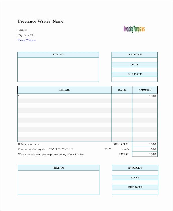 Freelance Writer Invoice Template Inspirational Sample Freelance Invoice 7 Documents In Pdf Word