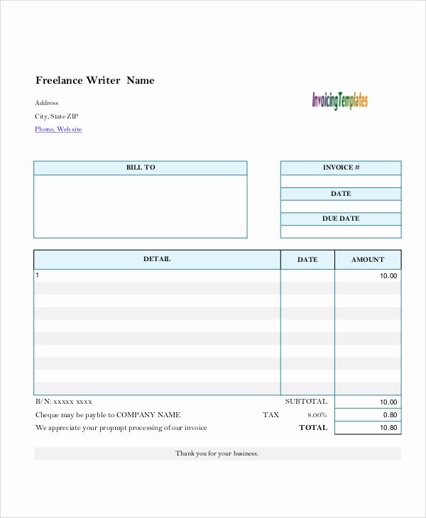 Freelance Writer Invoice Template Lovely 43 Free Invoice Templates