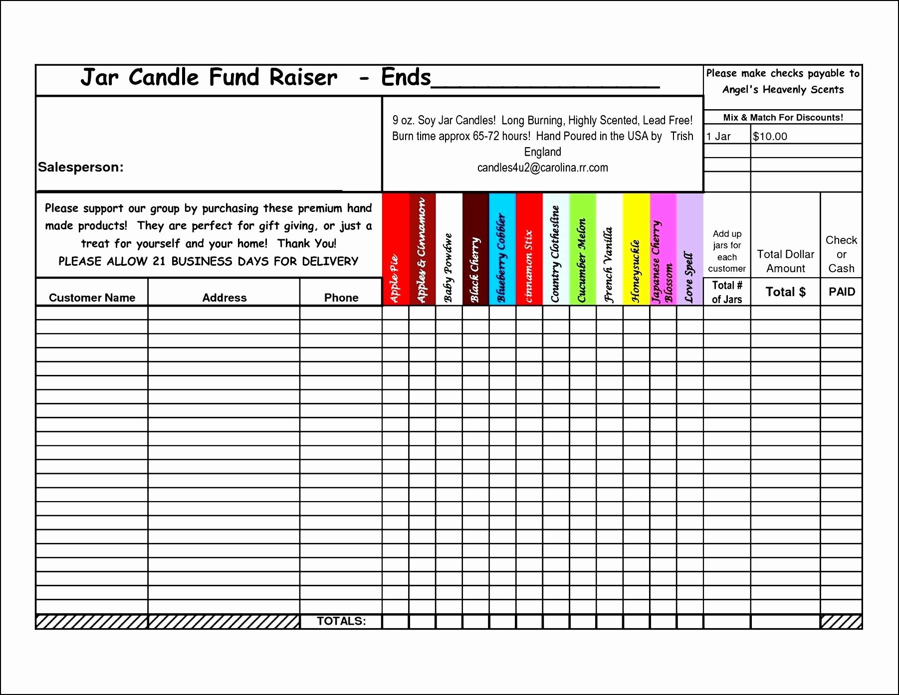 Fundraising Plan Template Excel Beautiful Candle Fundraiser order form Template
