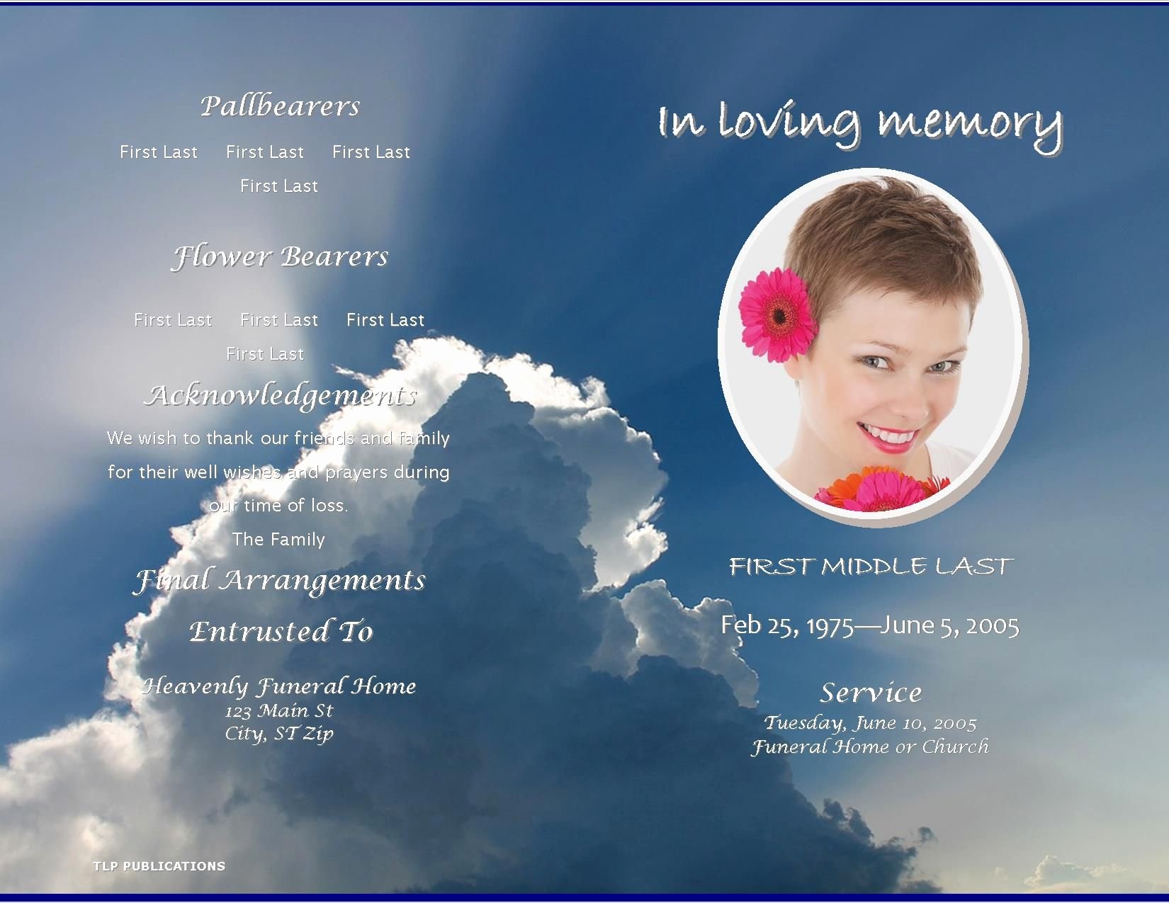 Funeral Program Template Microsoft Word Elegant From the Heavenly Clouds Collection there is Nothing More