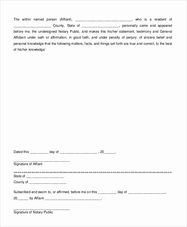 General Affidavit Template Word Awesome Sample Sworn Affidavit form 6 Documents In Pdf