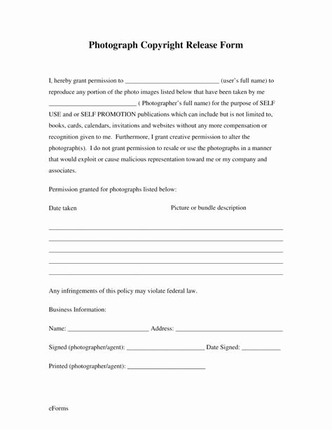 Generic Model Release form Template Awesome Free Generic Copyright Release form Pdf
