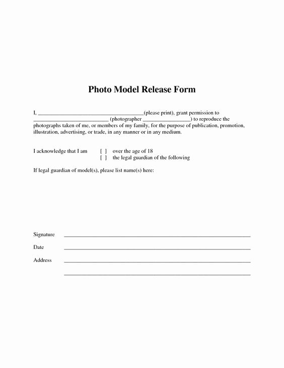 Generic Model Release form Template New Free Photographer Release form