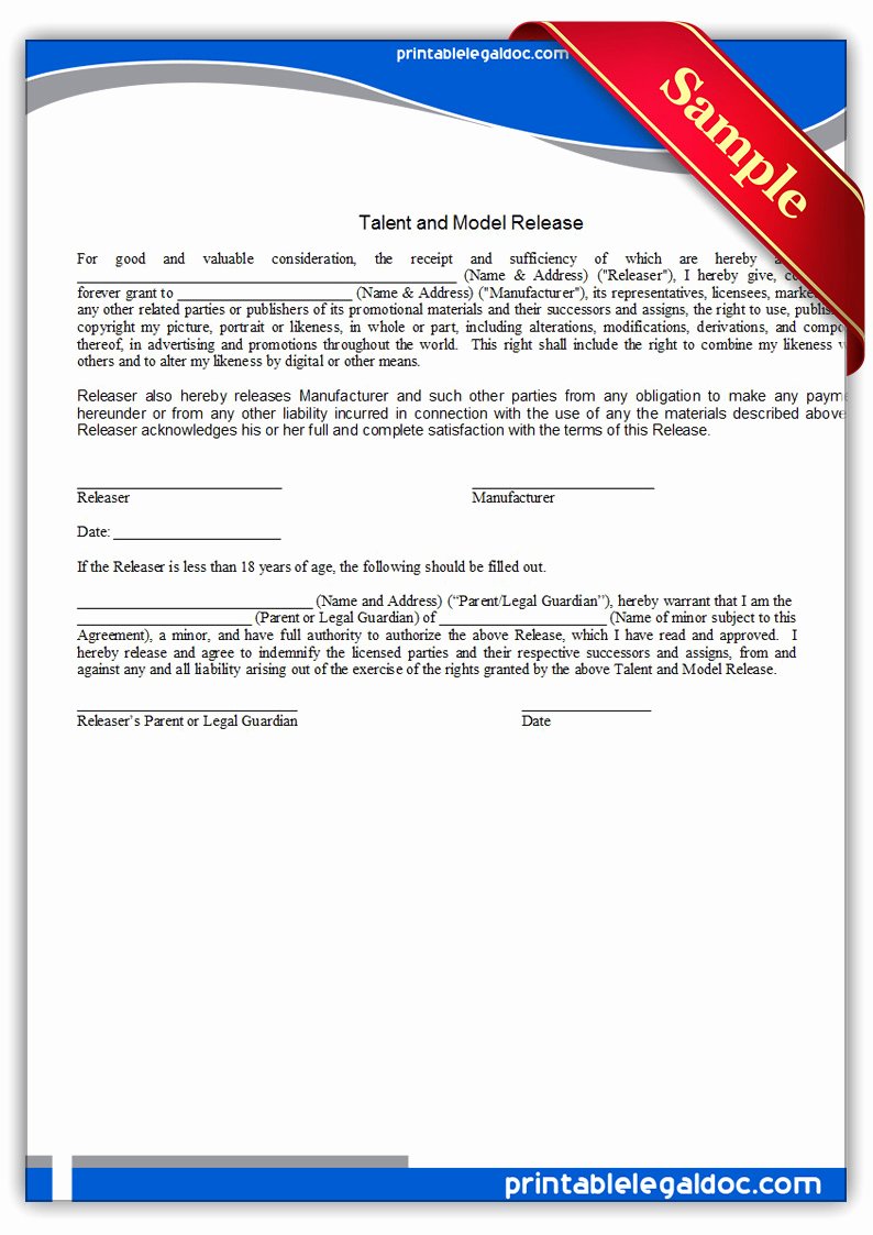 Generic Model Release form Template New Free Printable Talent &amp; Model Release form Generic