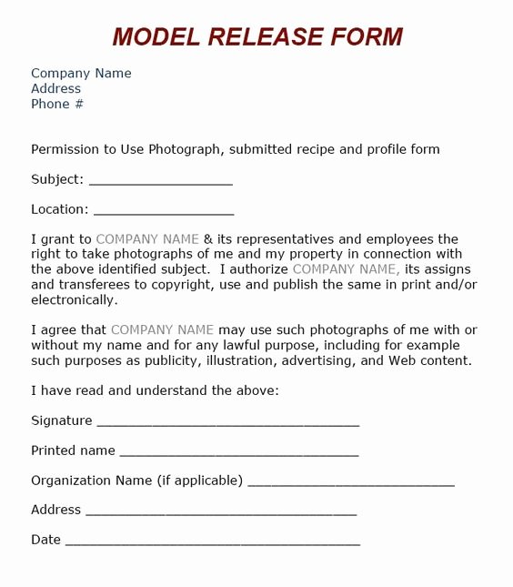 Generic Model Release form Template New Model Release form Tips Pinterest