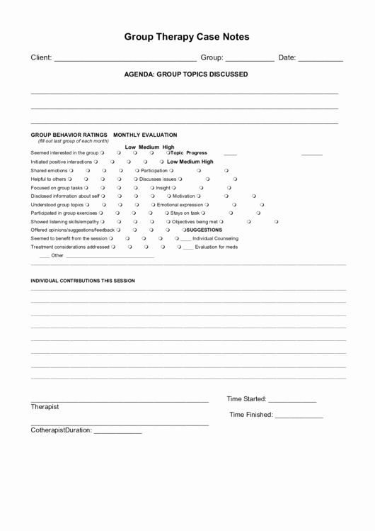 Group therapy Notes Template Luxury Group therapy Case Notes Printable Pdf