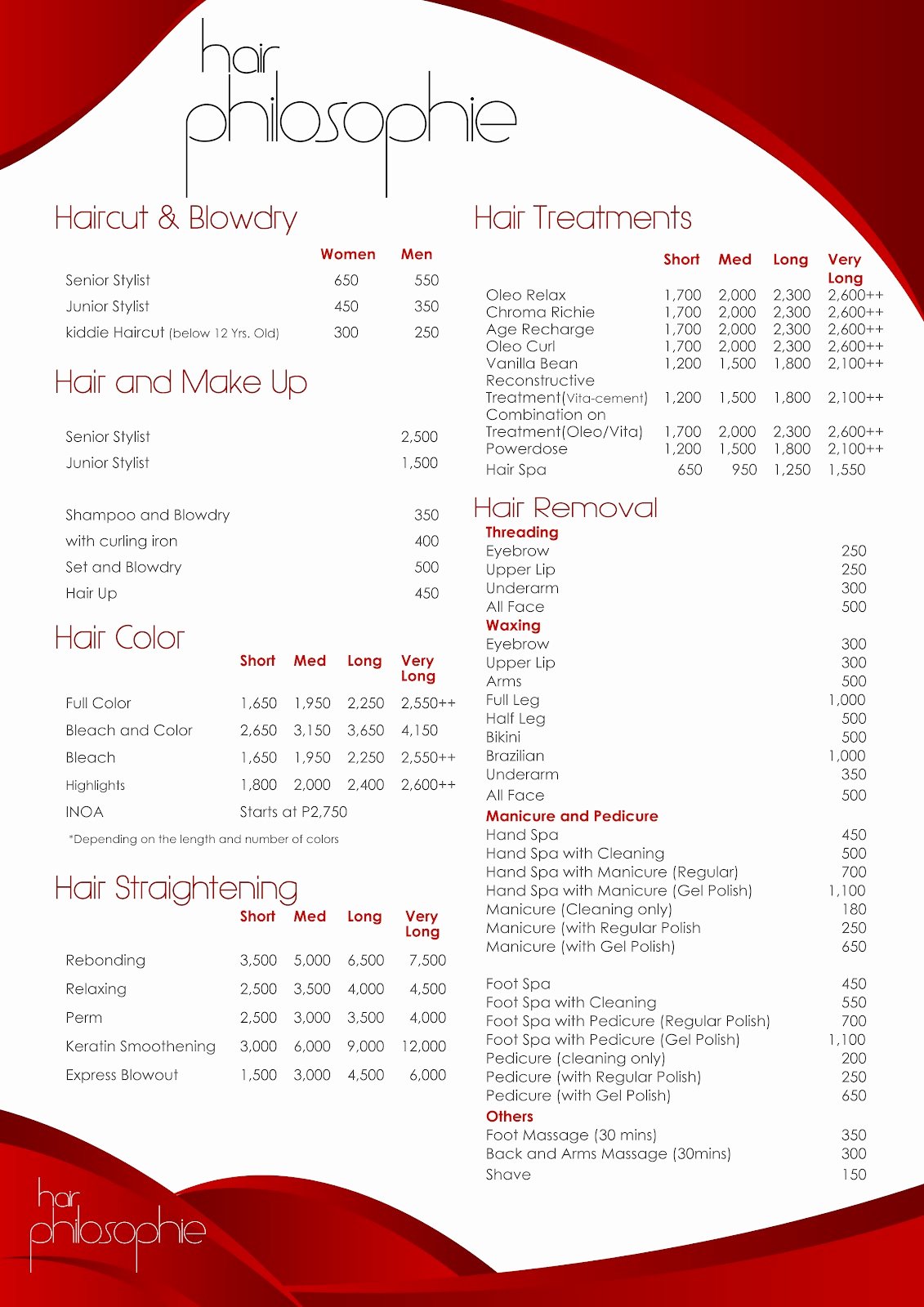 Hair Salon Price List Template Awesome My Oleo Relax Treatment at Hair Philosophie Salon My