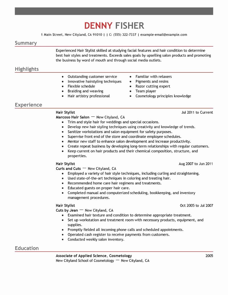 Hair Stylist Resume Templates Awesome Best Hair Stylist Resume Example