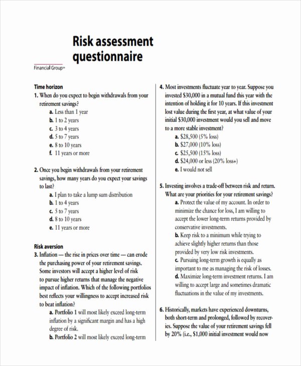 Health Risk assessment Questionnaire Template Best Of Free 9 Risk assessment Questionnaire Samples In Pdf