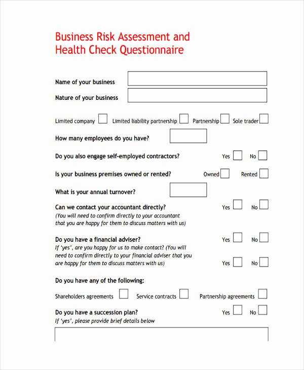 Health Risk assessment Questionnaire Template Best Of Free 9 Risk assessment Questionnaire Samples In Pdf