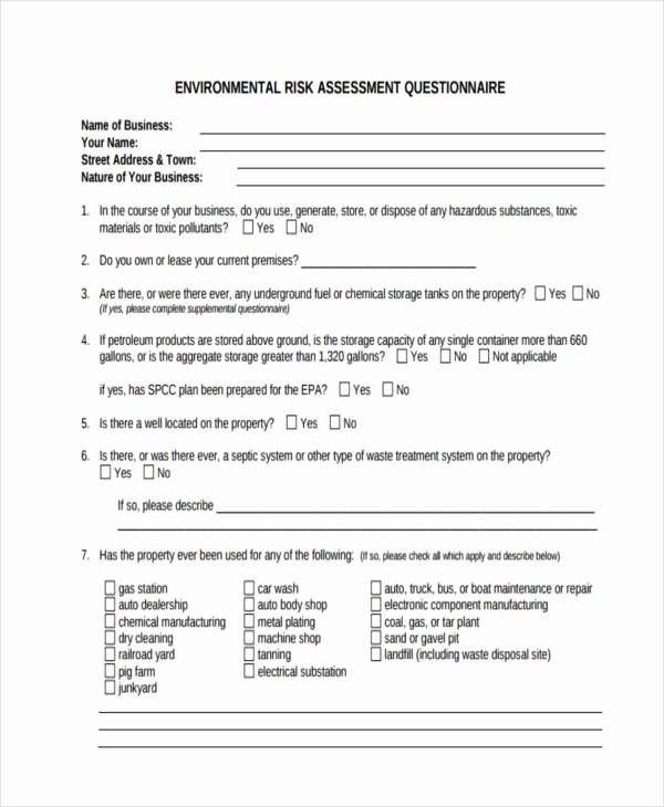 Health Risk assessment Questionnaire Template Unique Free 9 Risk assessment Questionnaire Samples In Pdf