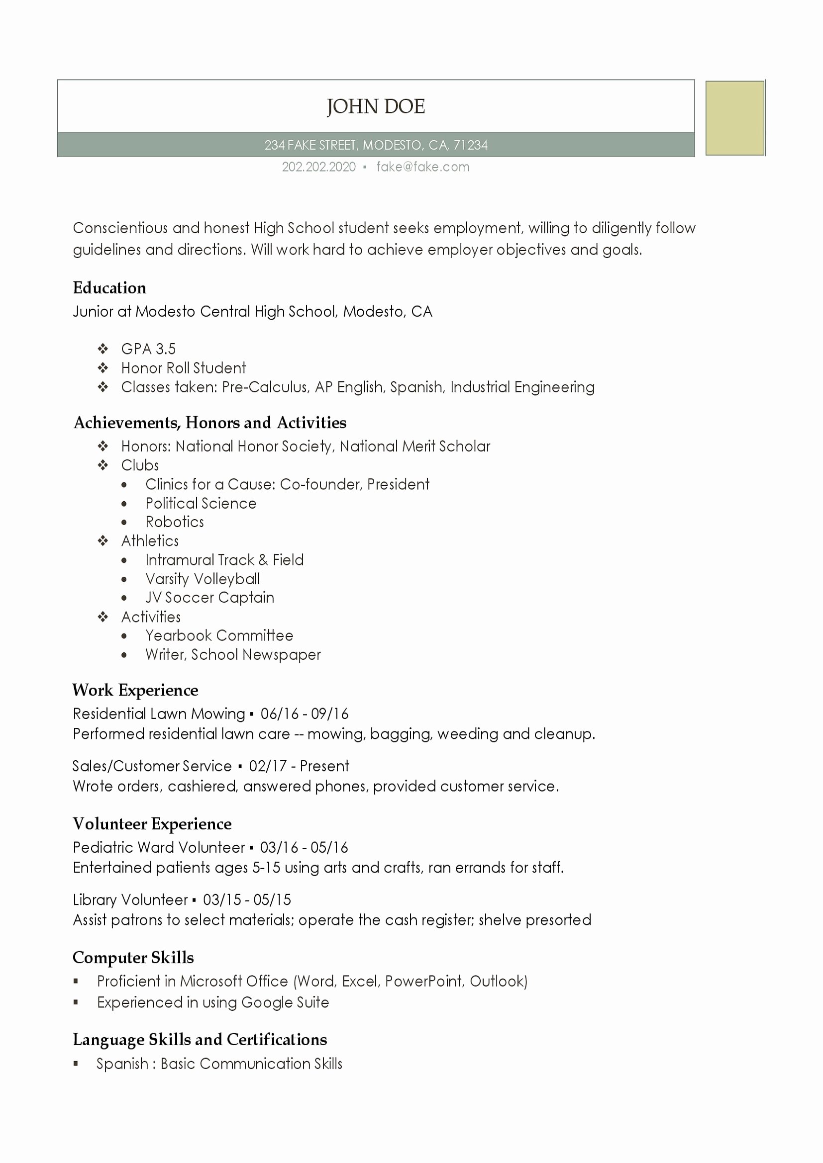 High School Resume Template Word Luxury 10 Resume for First Job Out College