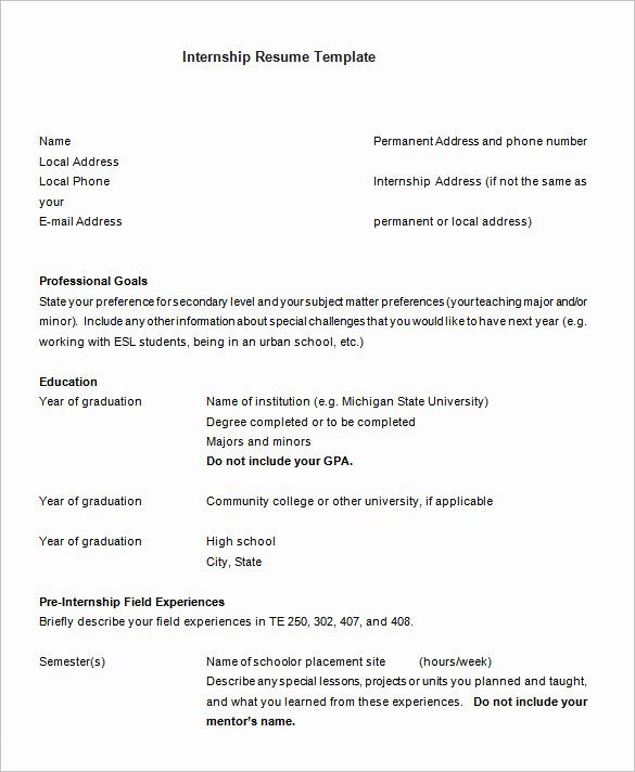 High School Resume Template Word New 8 Internship Resume Templates Pdf Doc