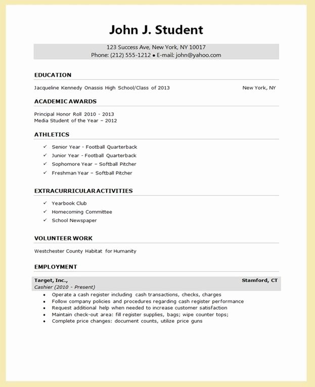 High School Resume Template Word New Sample Resume for College Application
