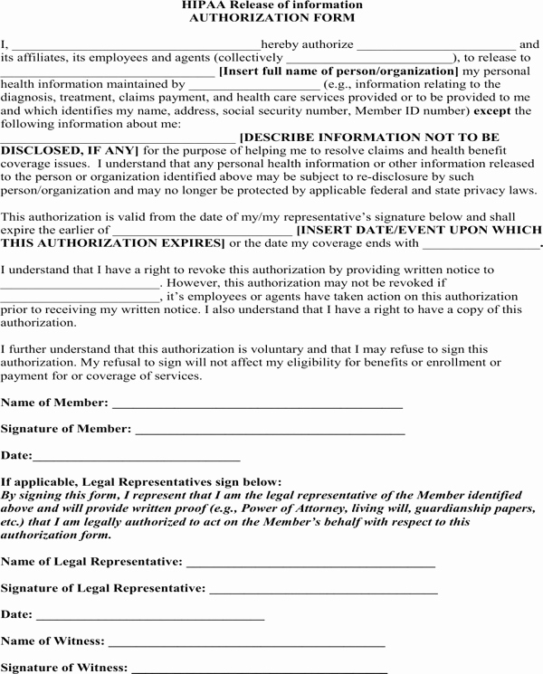 Hipaa Release form Template Awesome Download Hipaa Release form for Free formtemplate