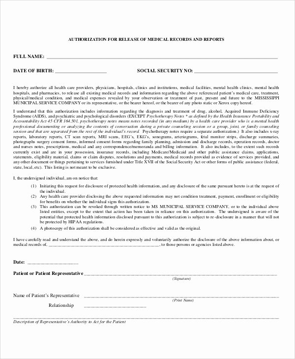 Hipaa Release form Template Best Of Authorization Release form