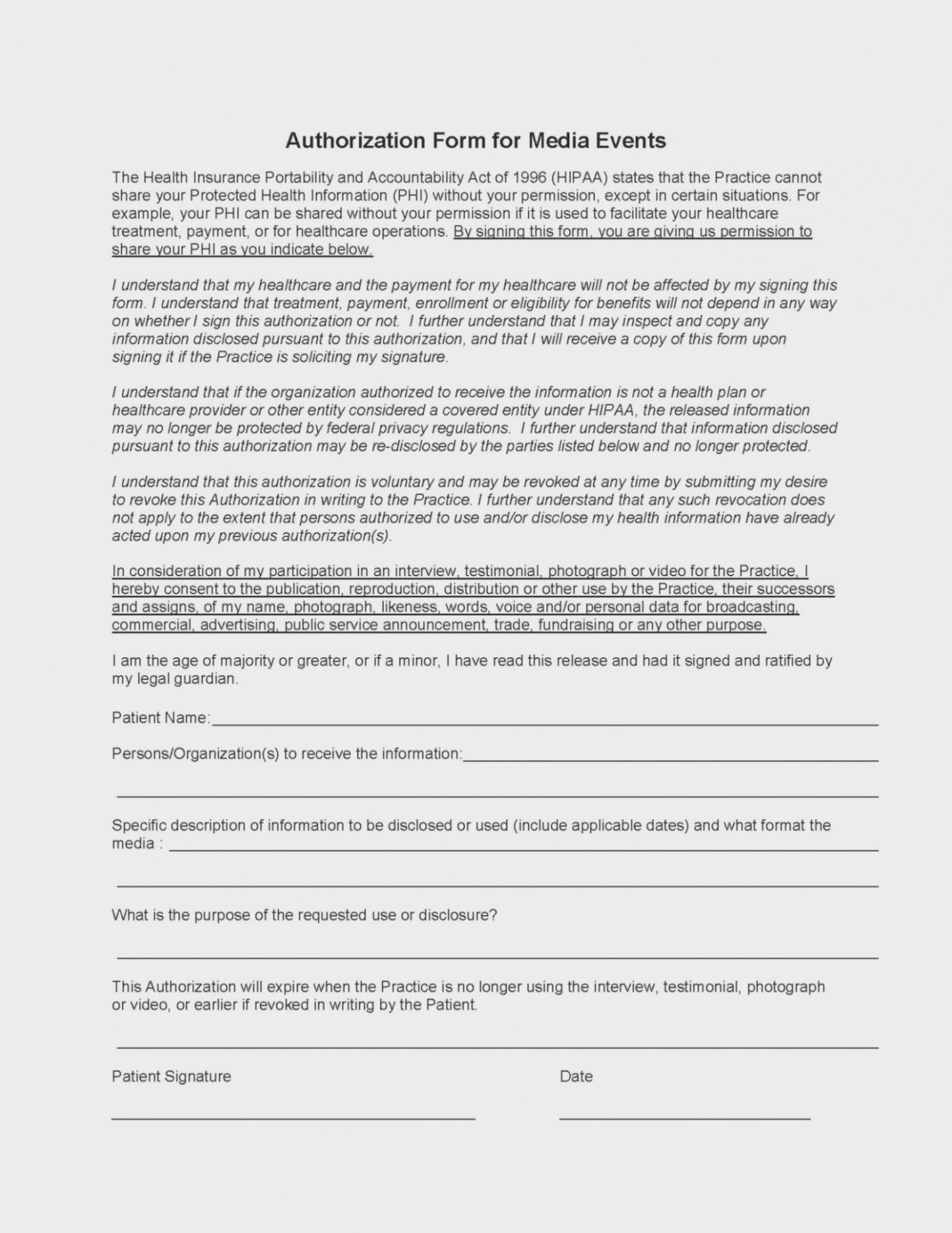 Hipaa Release form Template Elegant What Will Hipaa Release