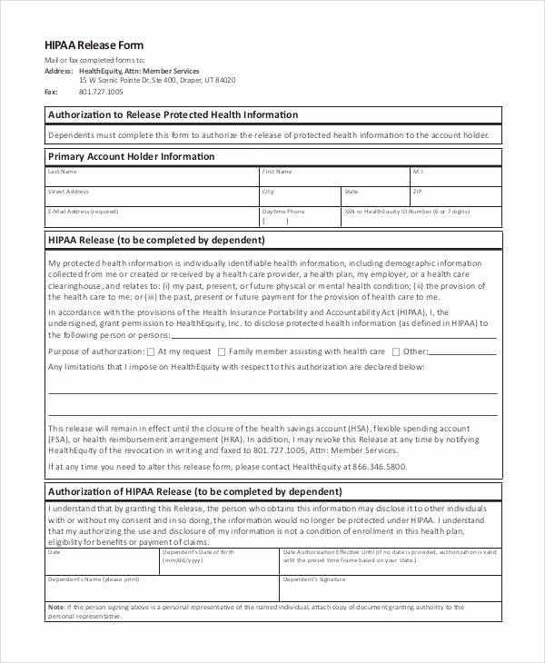 Hipaa Release form Template Fresh Generic Release forms