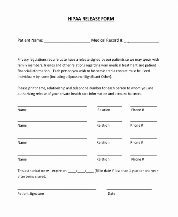 Hipaa Release form Template Inspirational Free 10 Sample Hipaa Release forms