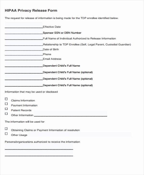 Hipaa Release form Template Lovely Free 21 Print Release form Templates