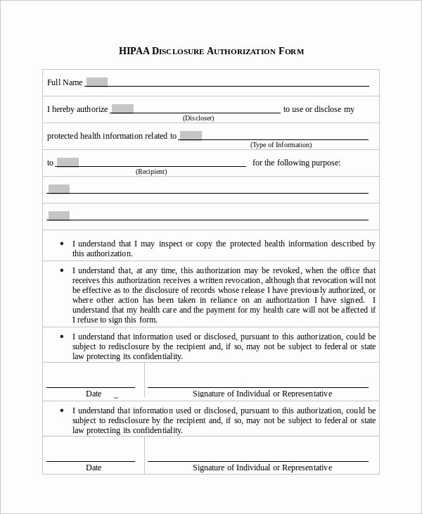 Hipaa Release form Template Lovely Sample Hipaa form 9 Examples In Pdf Word