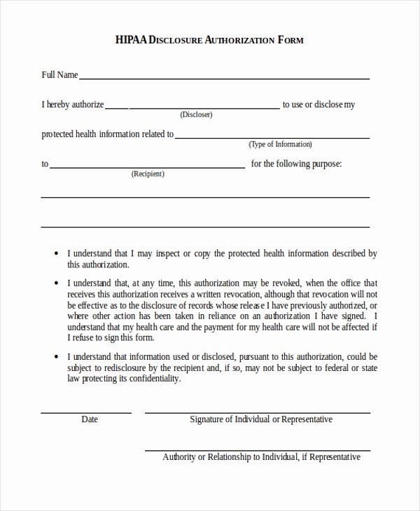 Hipaa Release form Template New Free 9 Sample Hipaa Authorization forms In Pdf