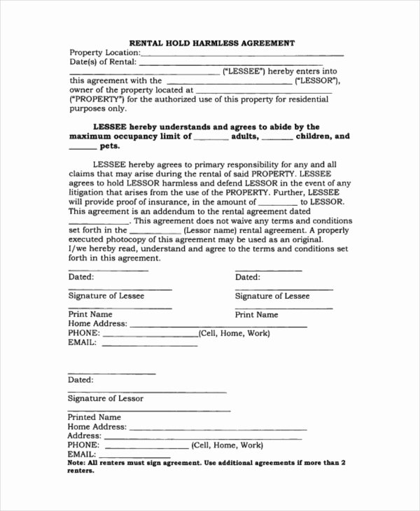 Hold Harmless Agreement Template Free Fresh Hold Harmless Agreement Template Free Download