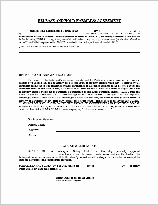 Hold Harmless Agreement Template Free Inspirational 43 Free Hold Harmless Agreement Templates Ms Word and Pdfs