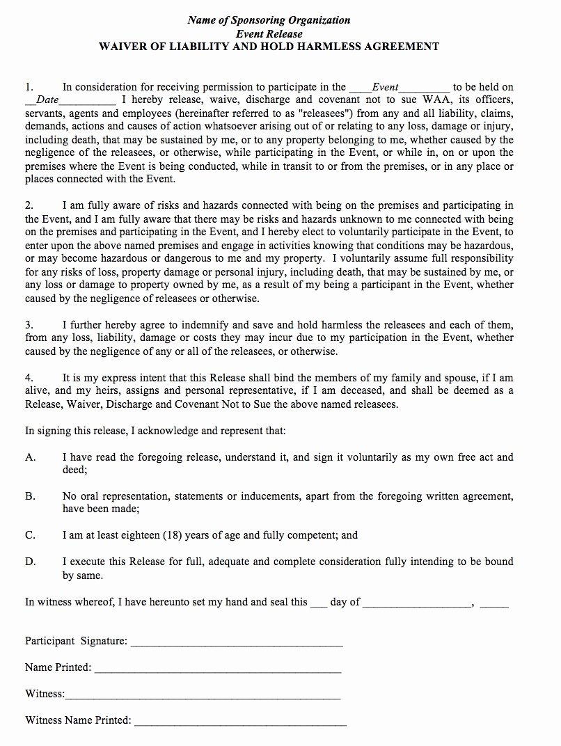Hold Harmless Agreement Template Free Lovely Download Sample Hold Harmless Agreement form Wikidownload