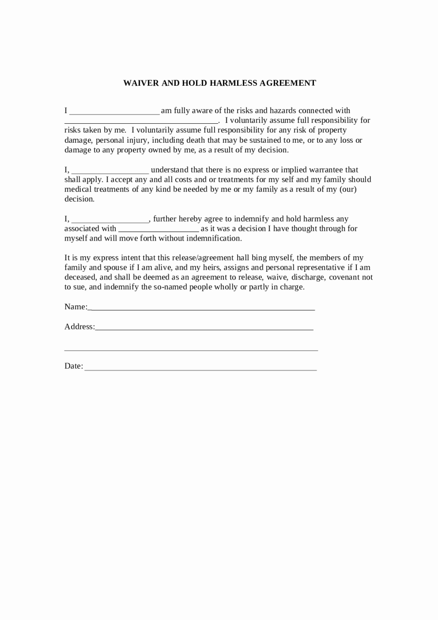 Hold Harmless Agreement Template Free New 2019 Hold Harmless Agreement Fillable Printable Pdf