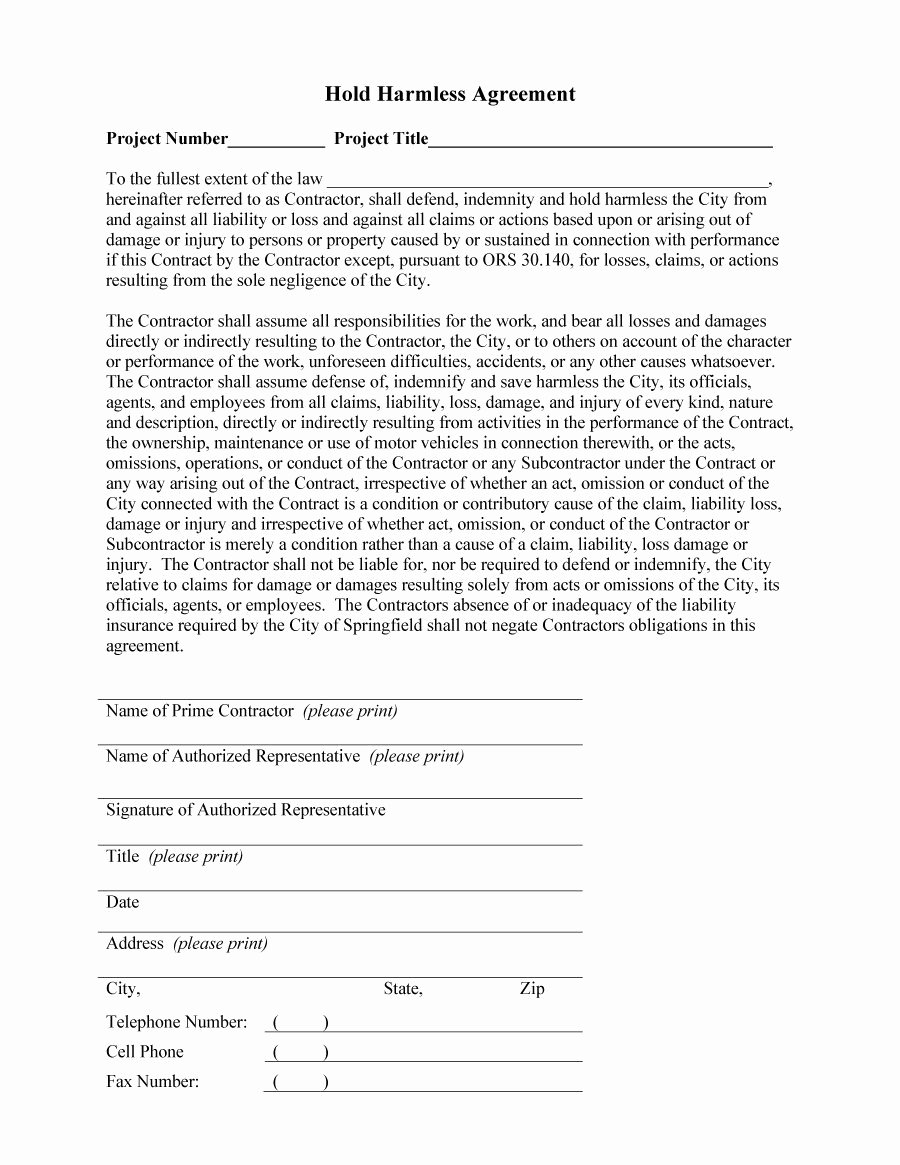 Hold Harmless Agreement Template Free Unique 40 Hold Harmless Agreement Templates Free Template Lab