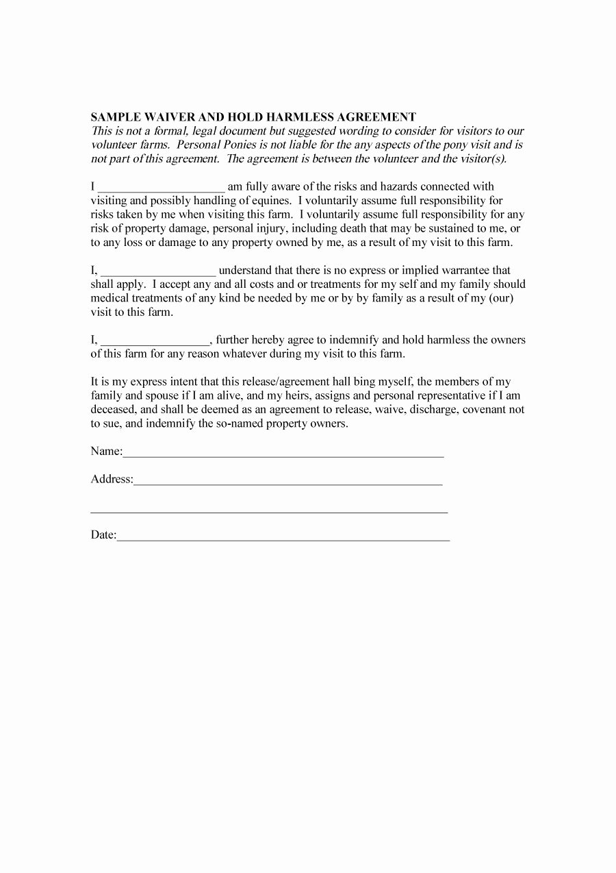 Hold Harmless Letter Template Best Of 40 Hold Harmless Agreement Templates Free Template Lab