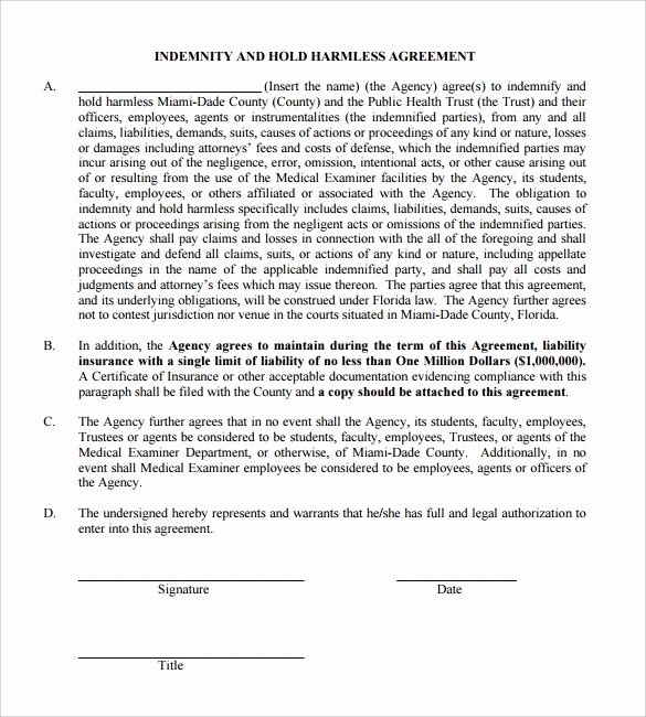Hold Harmless Letter Template Elegant Hold Harmless Agreement 11 Download Documents In Pdf